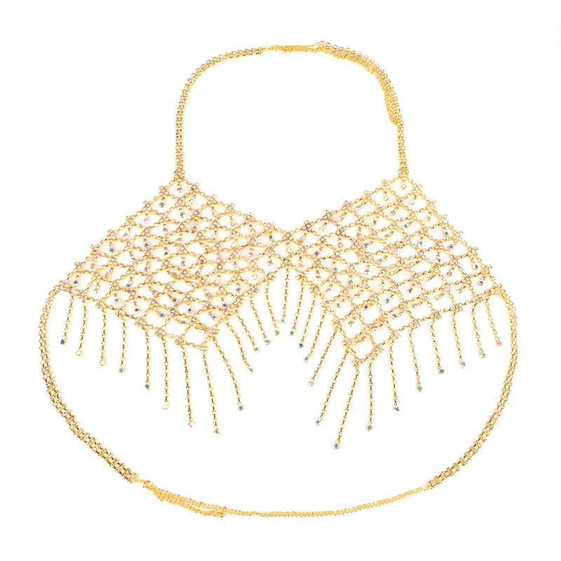 Stone Flowers Bling Bling Rhinestone Body Chain Top