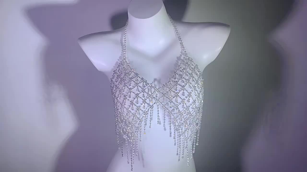 Stone Flowers Bling Bling Rhinestone Body Chain Top