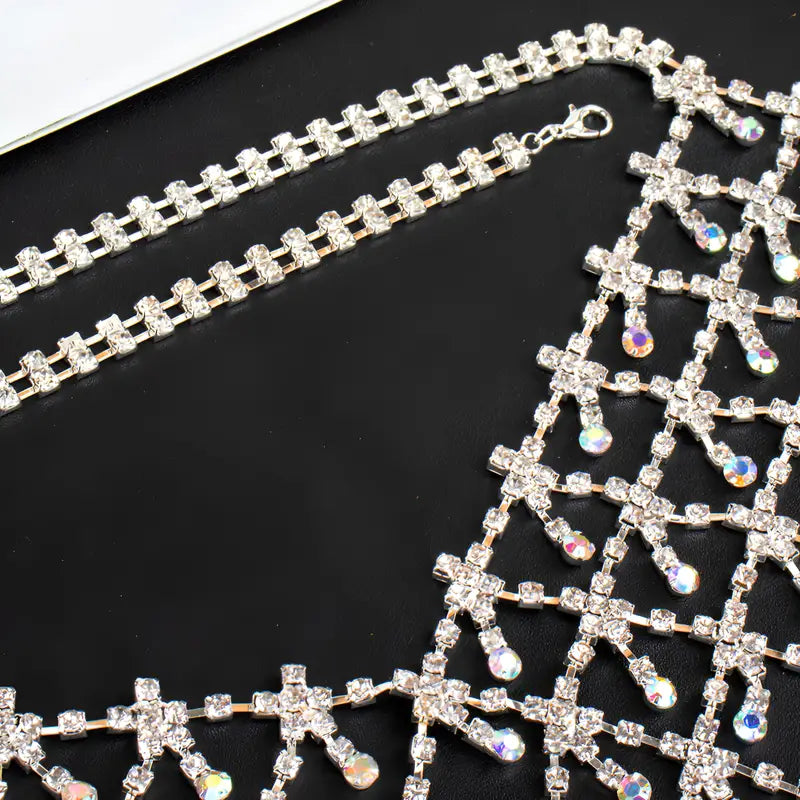 Stone Flowers Bling Bling Rhinestone Body Chain Top