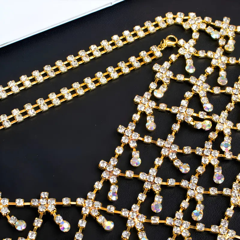 Stone Flowers Bling Bling Rhinestone Body Chain Top