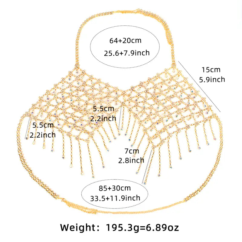 Stone Flowers Bling Bling Rhinestone Body Chain Top