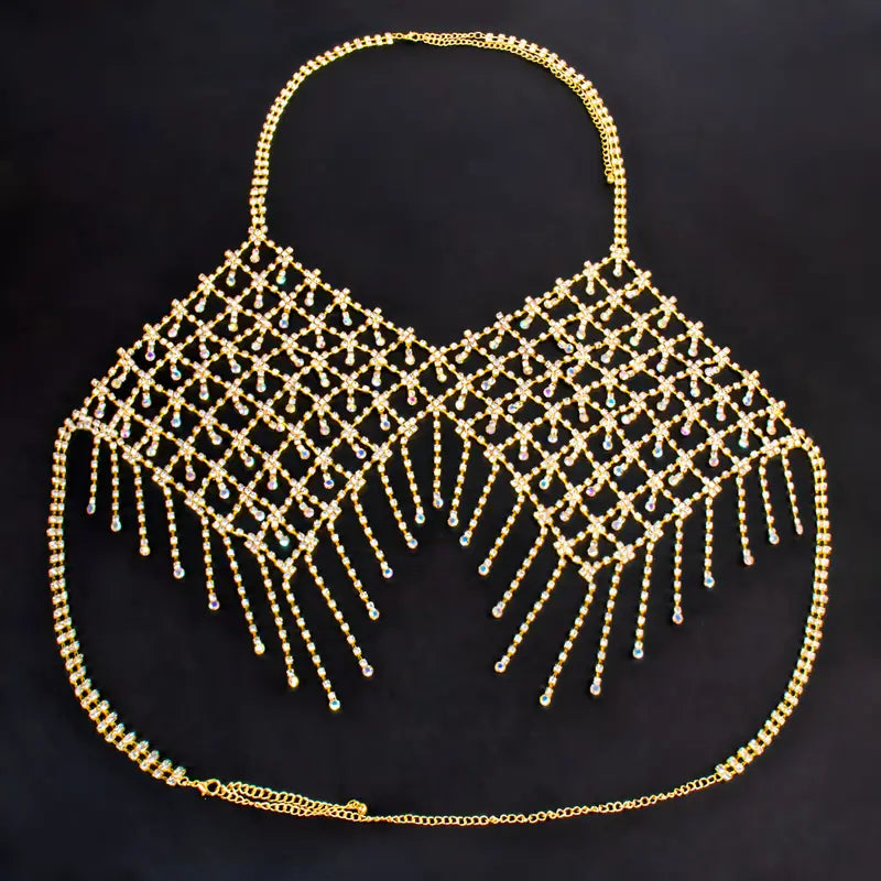 Stone Flowers Bling Bling Rhinestone Body Chain Top