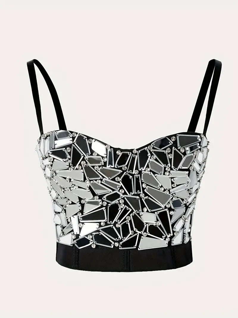Stone Flowers Crystal Glam Rave Crop Top