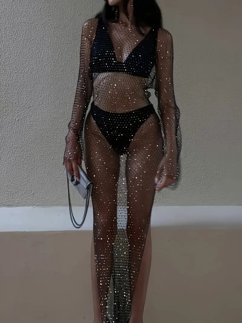 Stone Flowers Ethereal Mesh Rave Dress