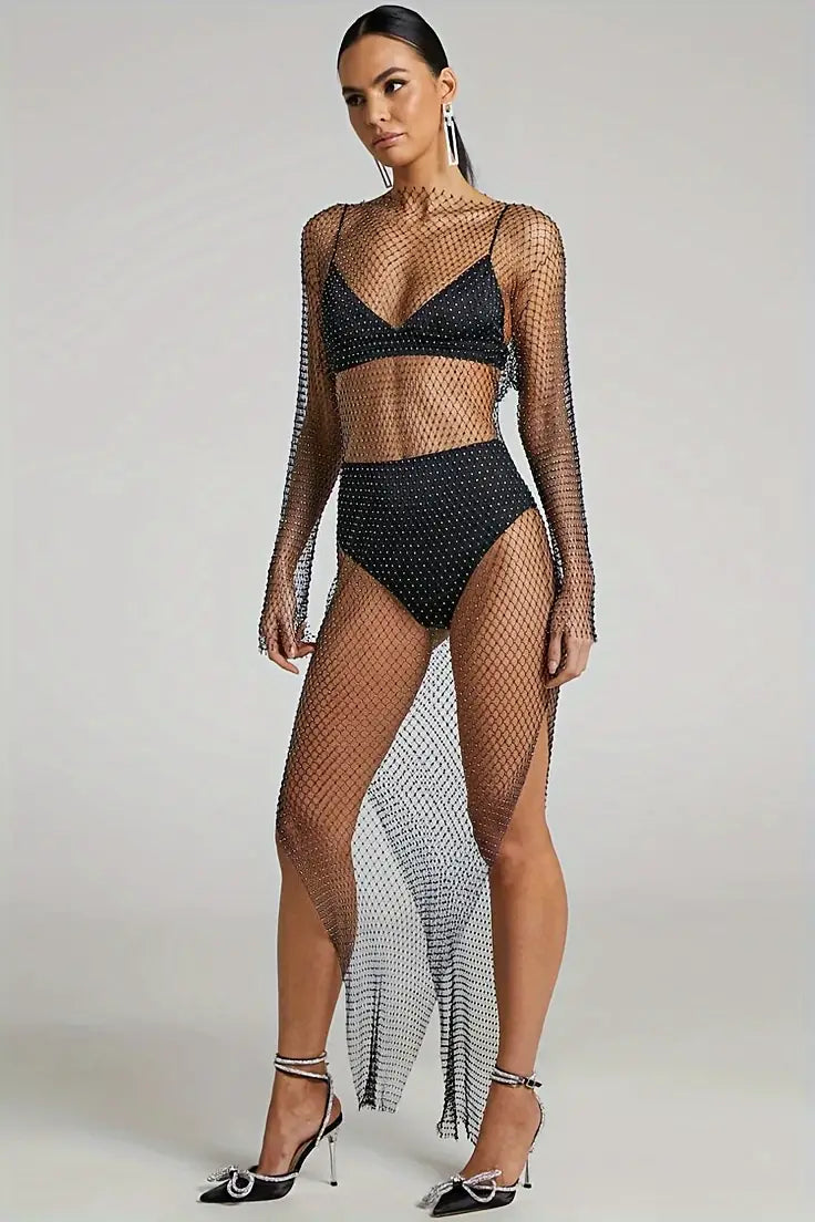 Stone Flowers Ethereal Mesh Rave Dress