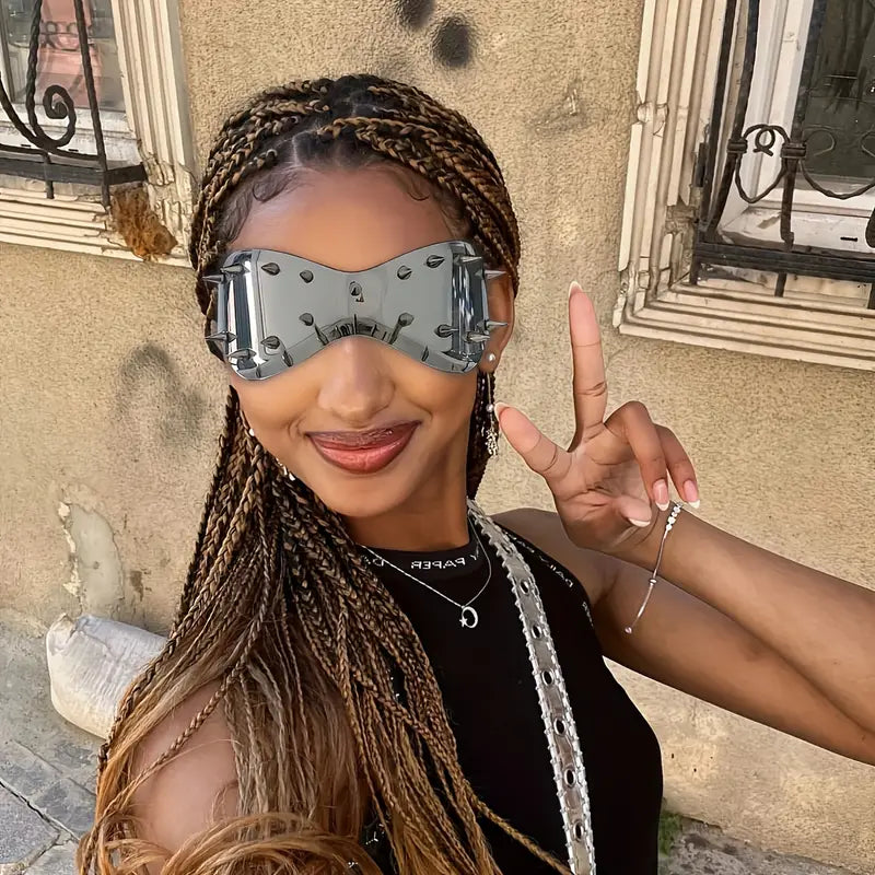 Stone Flowers Futuristic Chrome Spike Sunglasses