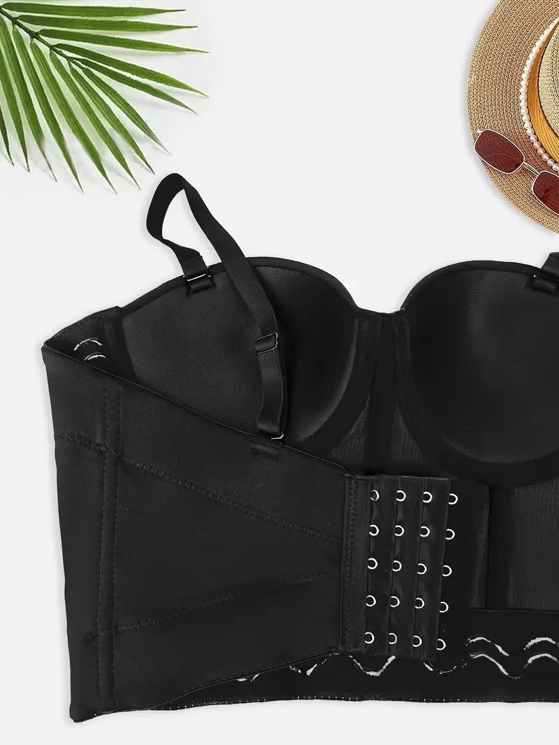 Stone Flowers Glam Chain Corset Crop Top