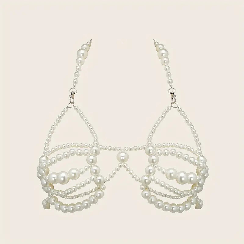 Stone Flowers Glamorous Faux Pearl Hollow Crop Top