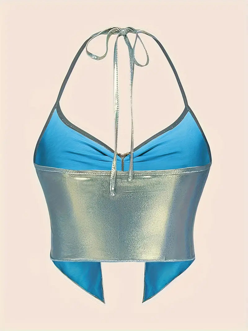 Stone Flowers Neon Bliss Halter Crop Top