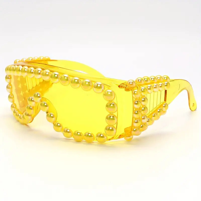 Stone Flowers Pearl Candy Shield Festival Sunglasses
