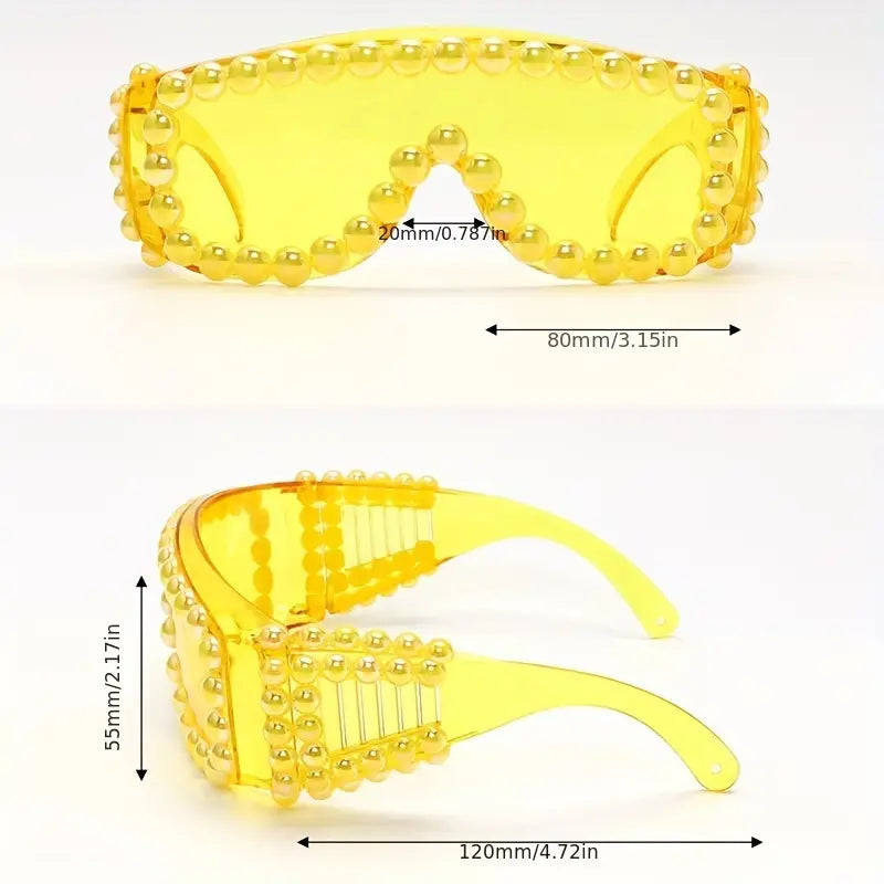 Stone Flowers Pearl Candy Shield Festival Sunglasses