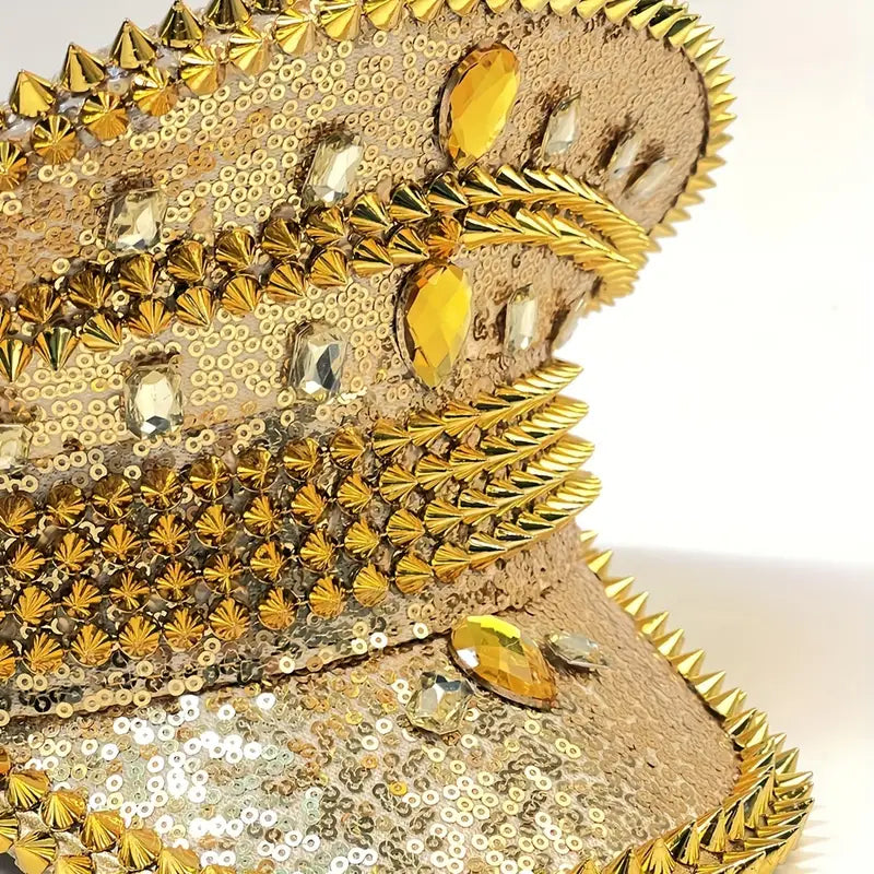 Stone Flowers Punk Glitter Disco Cap