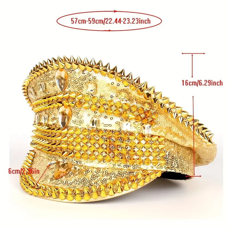 Stone Flowers Punk Glitter Disco Cap