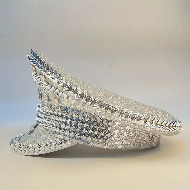 Stone Flowers Punk Glitter Disco Cap