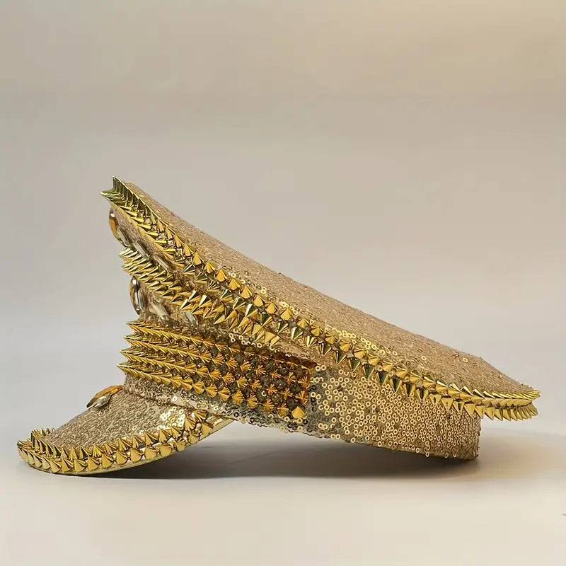 Stone Flowers Punk Glitter Disco Cap