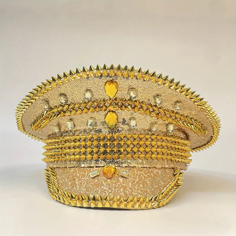 Stone Flowers Punk Glitter Disco Cap