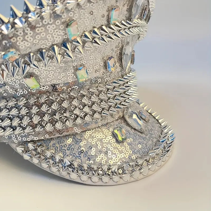 Stone Flowers Punk Glitter Disco Cap