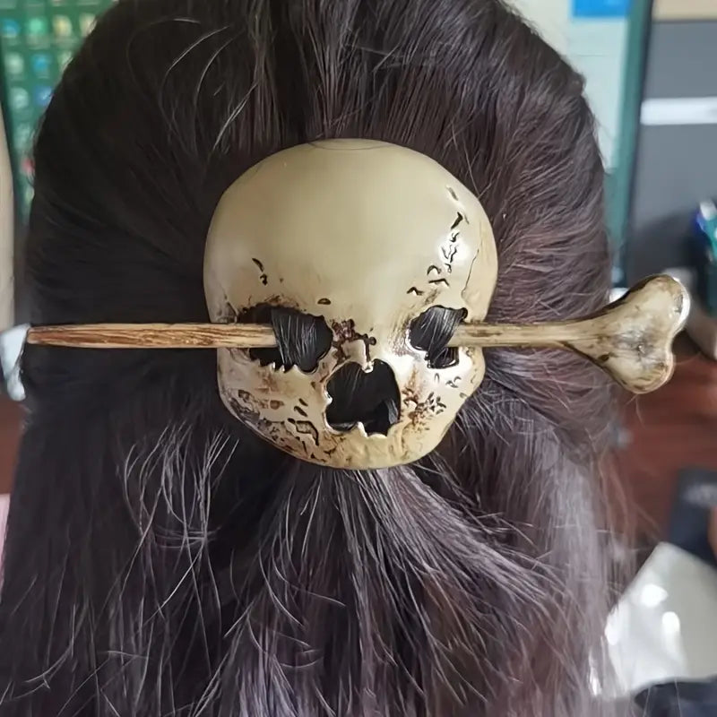 Stone Flowers Punk Skull Hair Stick