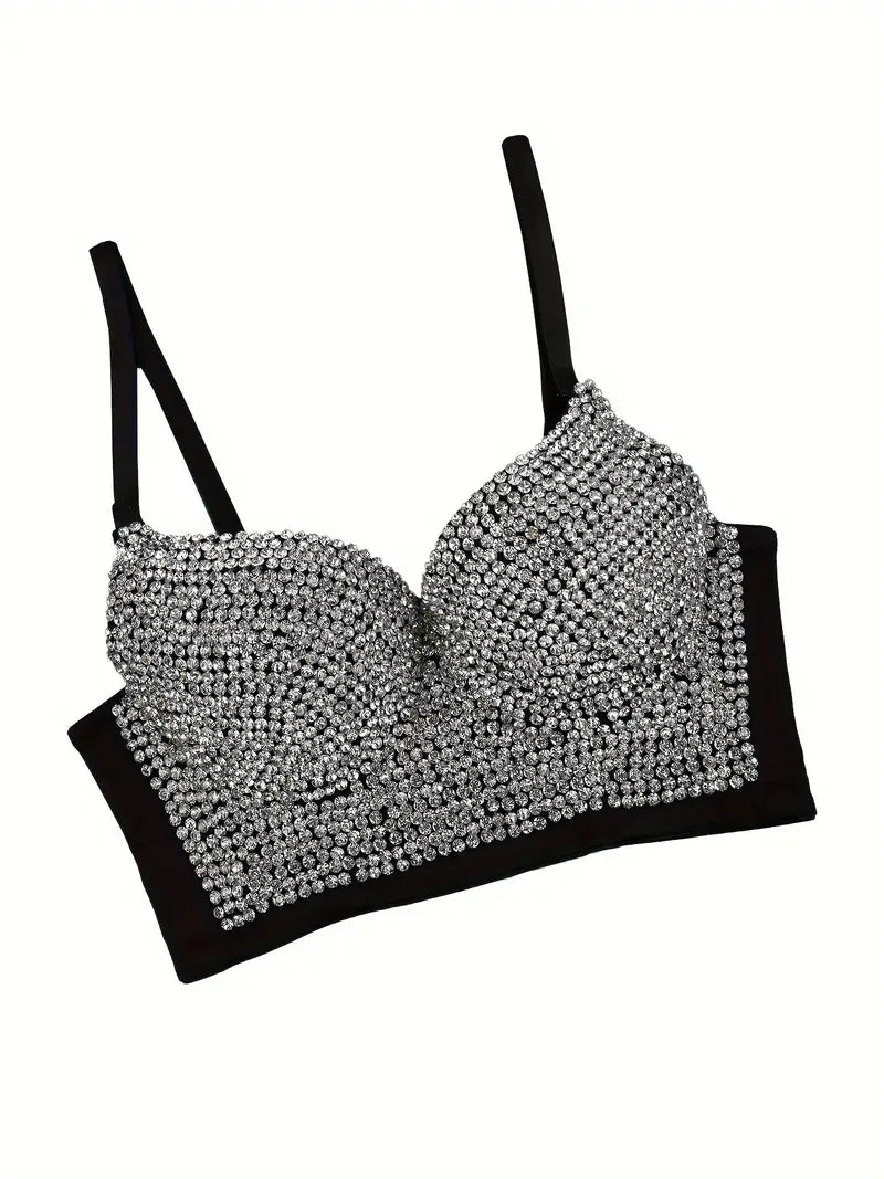 Stone Flowers Rhinestone Bustier Cami Top