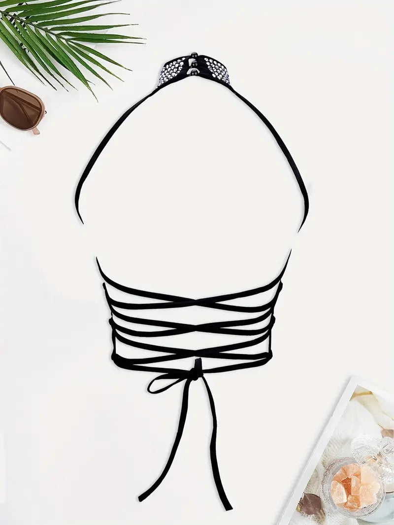 Stone Flowers Rhinestone Dazzle Crop Top