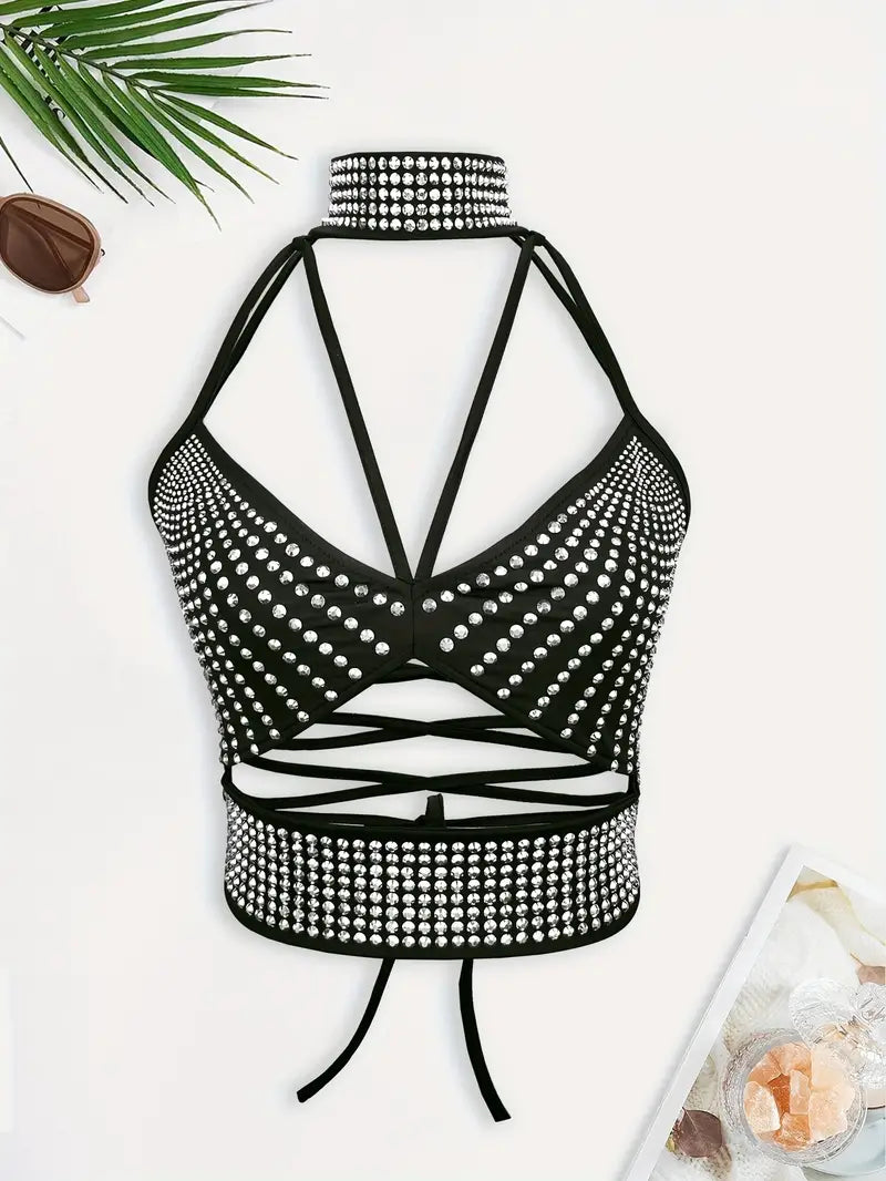 Stone Flowers Rhinestone Dazzle Crop Top