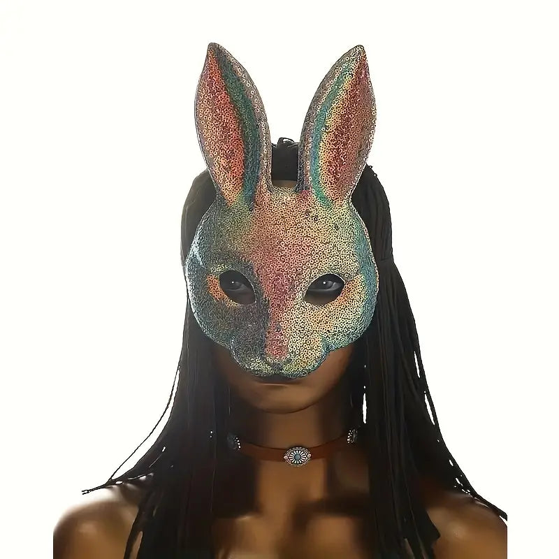 Stone Flowers Sparkling Sequin Bunny Mask
