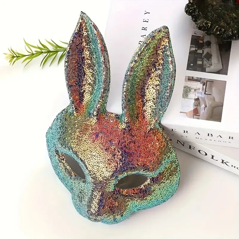 Stone Flowers Sparkling Sequin Bunny Mask