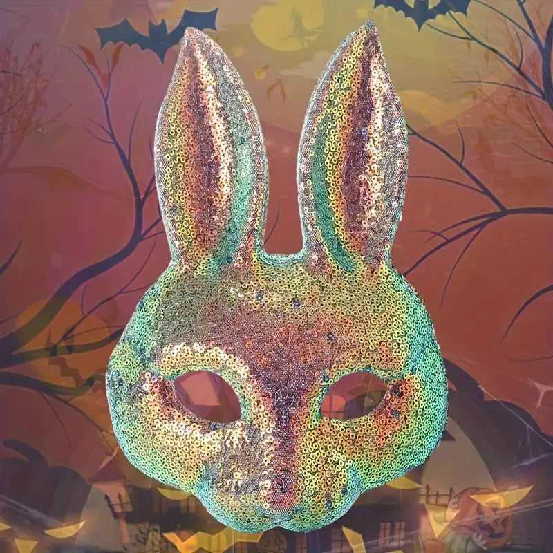Stone Flowers Sparkling Sequin Bunny Mask