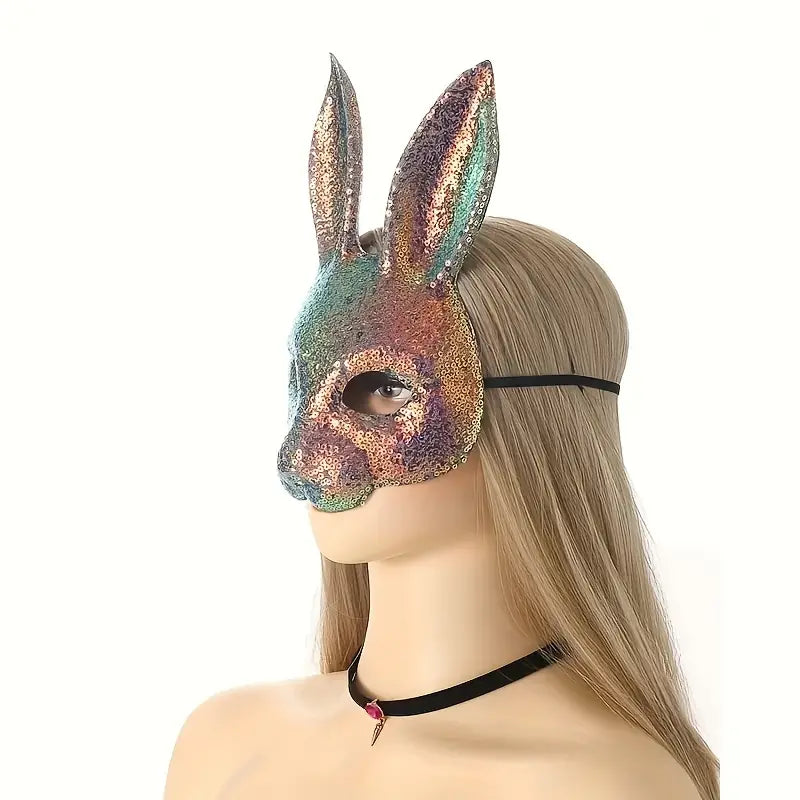 Stone Flowers Sparkling Sequin Bunny Mask