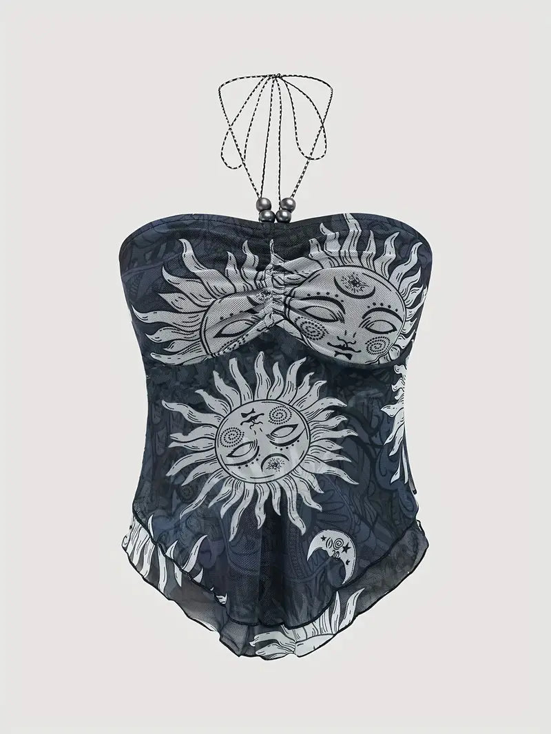 Stone Flowers Sunny Daze Y2K Halter Top