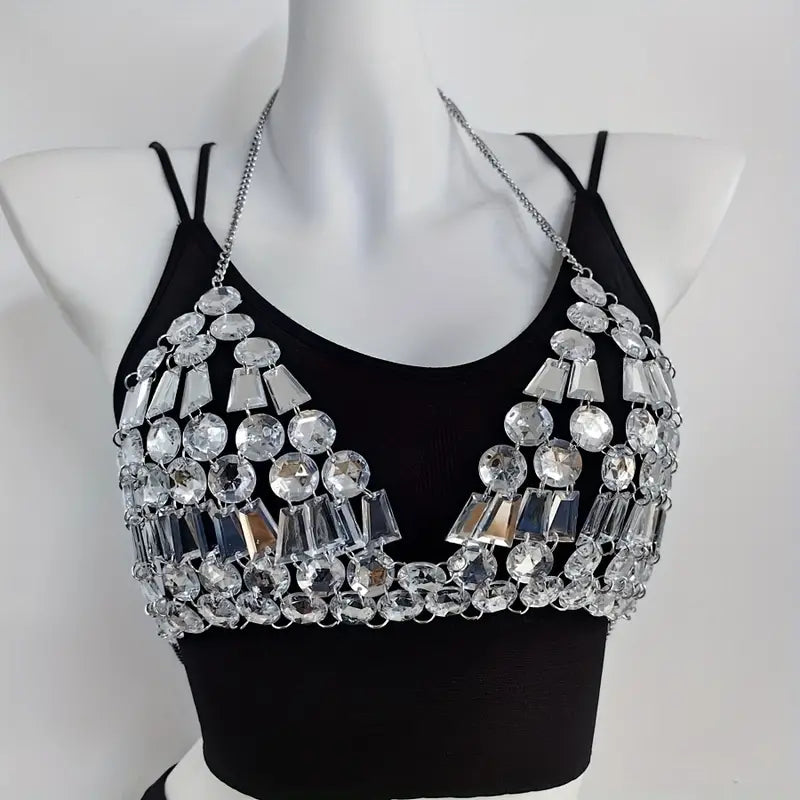Stone Flowers Y2K Glam Rave Halter Top