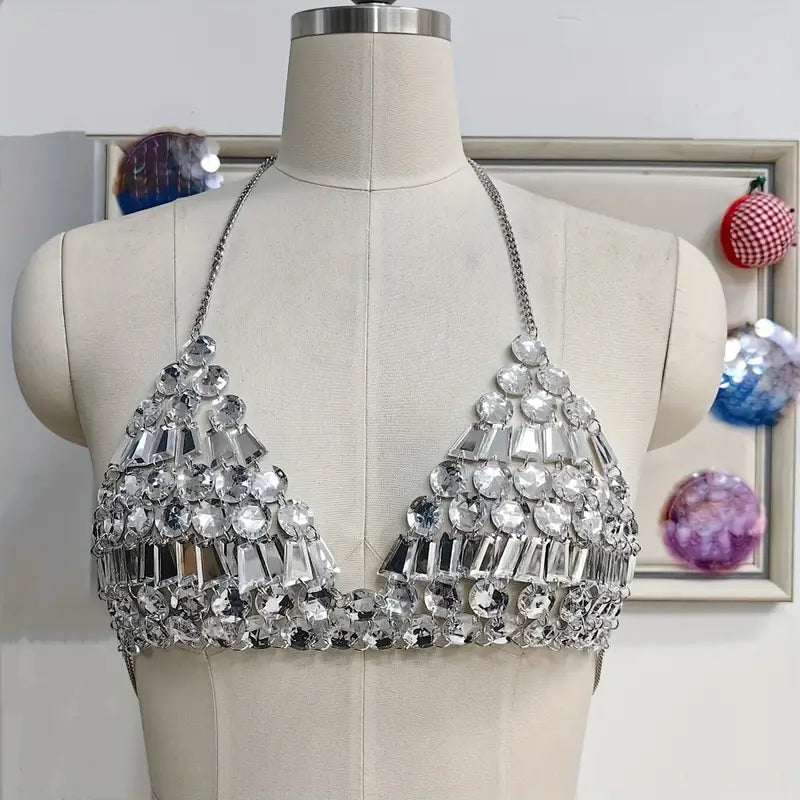 Stone Flowers Y2K Glam Rave Halter Top