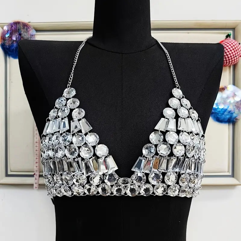 Stone Flowers Y2K Glam Rave Halter Top