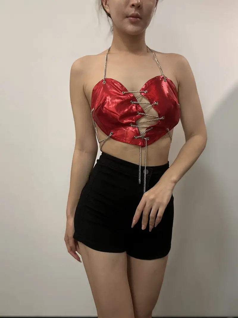 Stone Flowers Y2K Heartbreaker Chain Top