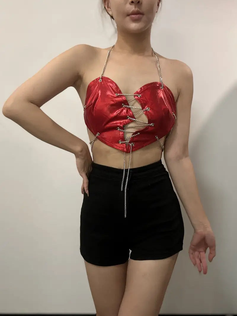 Stone Flowers Y2K Heartbreaker Chain Top