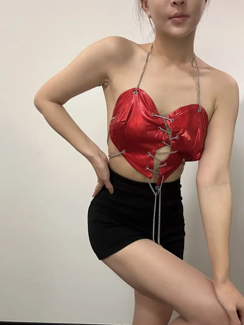 Stone Flowers Y2K Heartbreaker Chain Top