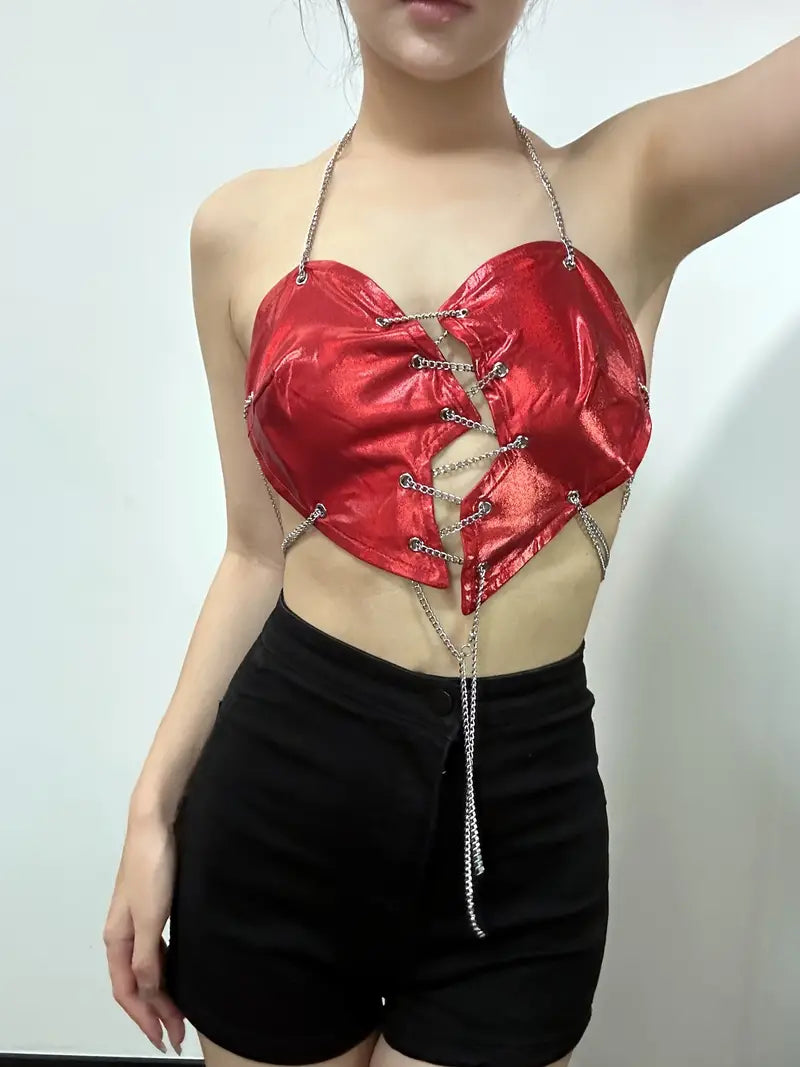 Stone Flowers Y2K Heartbreaker Chain Top